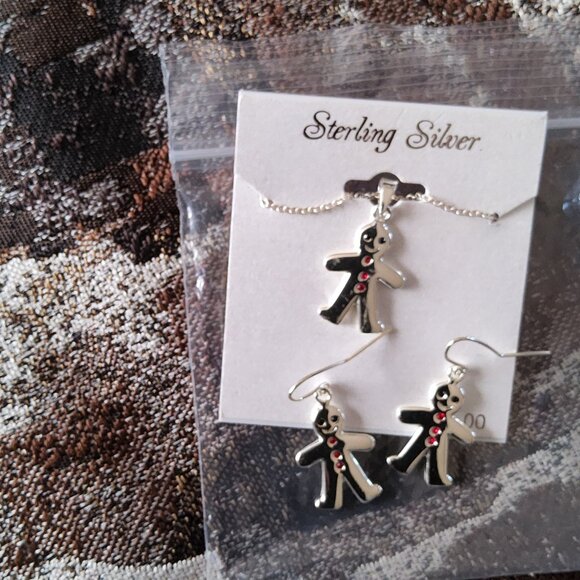 Gingerbread Man 925 necklace NWT and earrings set - Picture 1 of 3